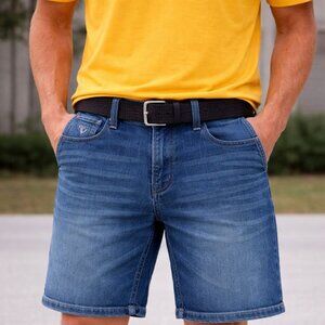 GUESS Slim-Fit Cotton Stretch Denim Blue Jean Shorts 36 waist NWT